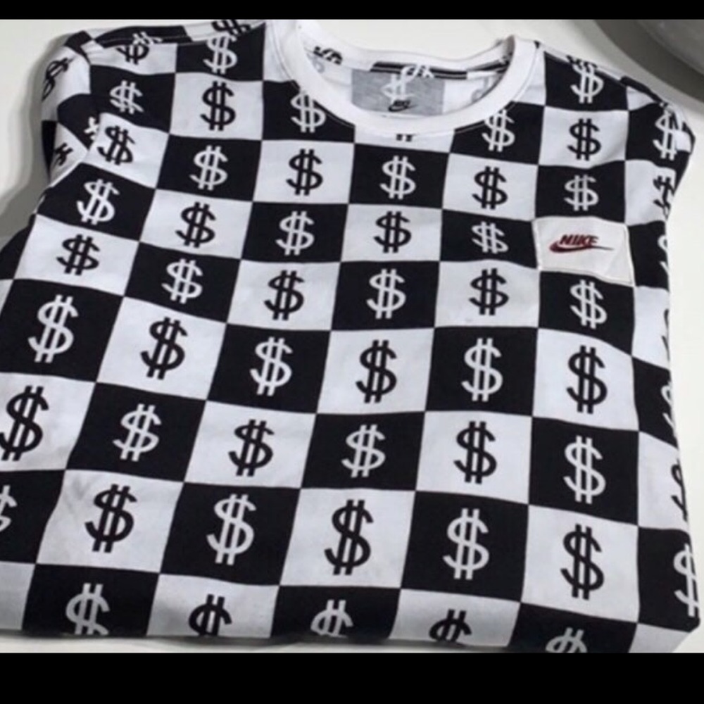 Nike Long Sleeve Tee Dollar Sign Checkerboard Mens Size Small Shirt - Picture 1 of 4